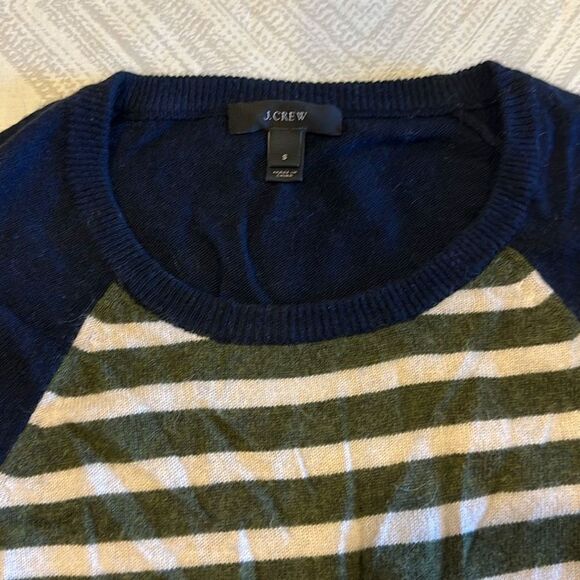 J. Crew Women’s Green & Ivory Elbow Patch Striped Navy Sweater Small - Picture 7 of 7
